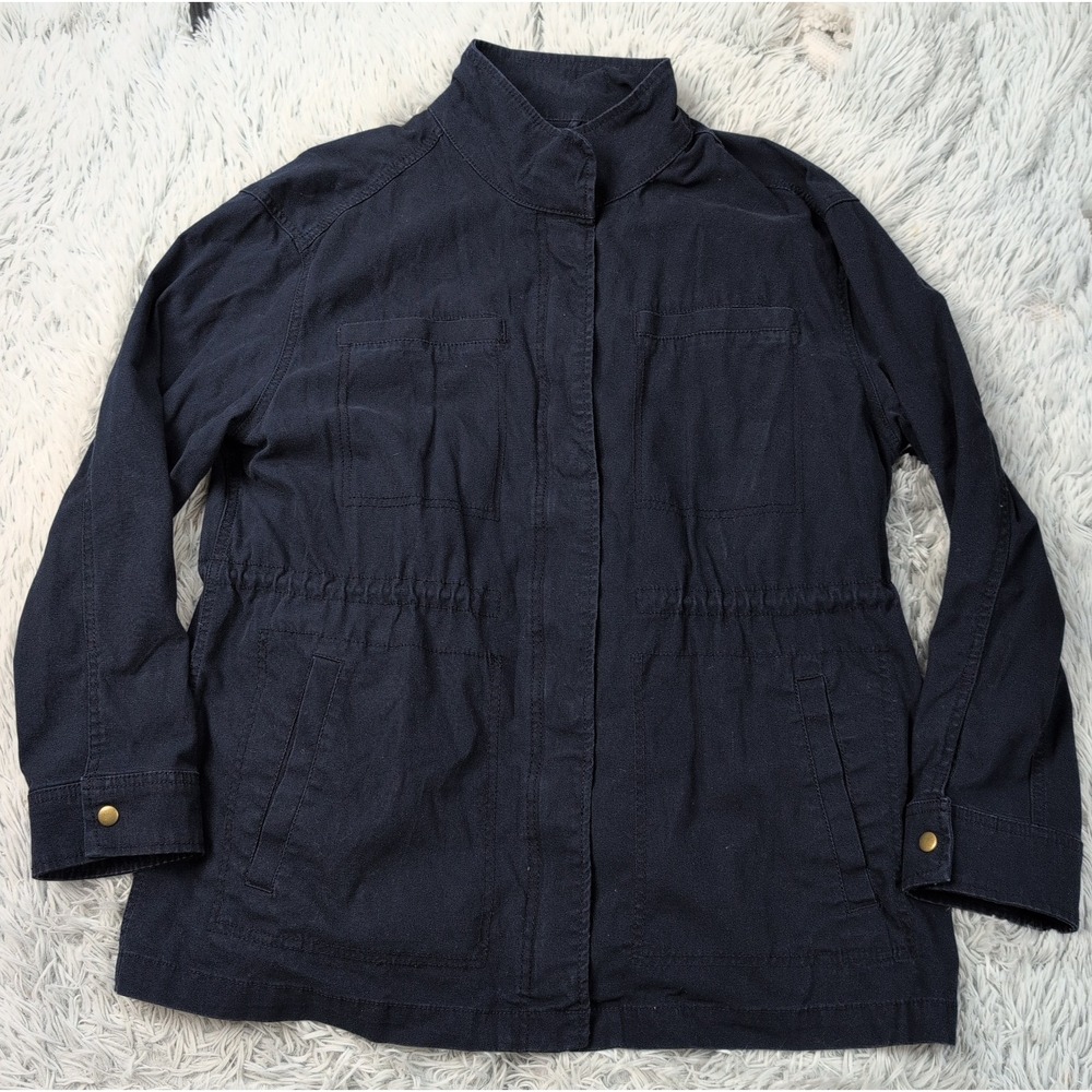 Old Navy Jacket Womens L Blue Denim Utility Stretch Chore Coat Work Comfort